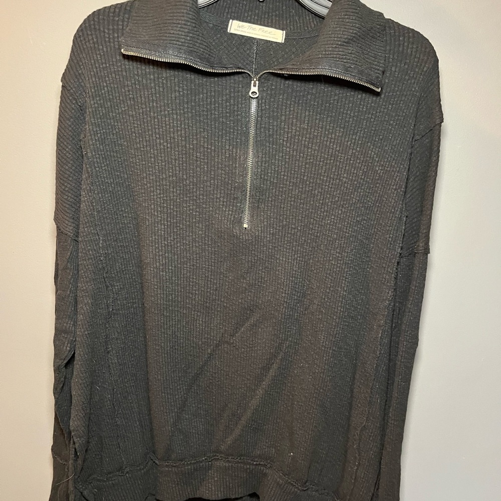 We The Free Women’s Black Zip-Neck Ribbed Sweater (oversized)